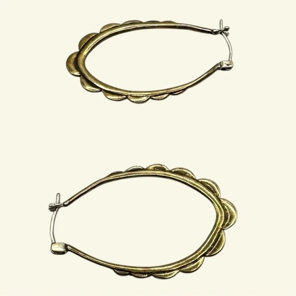 Oval Hoops - Gold-Tone Scalloped Hoop Earrings with solid sterling ear-wire